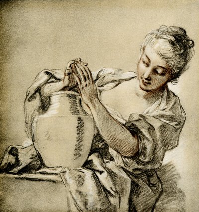 Mädchen an einem Brunnen von François Boucher