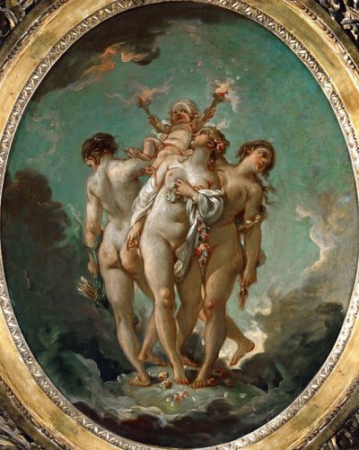 Die drei Grazien halten Amor von François Boucher