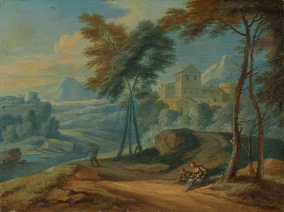 Bewaldete italienische Landschaft mit Figuren von François Boudewyns