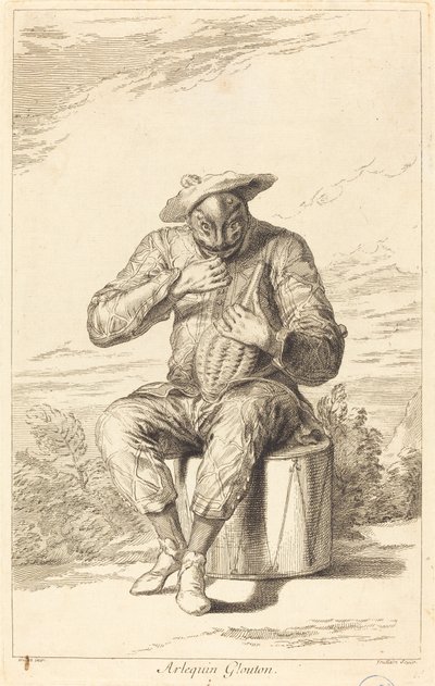 Der gefräßige Harlekin von François Joullain after Claude Gillot