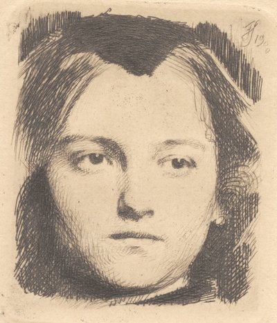 Junges Frauenkopf, en face, mit Spitze. Probeplatte von Frans Schwartz