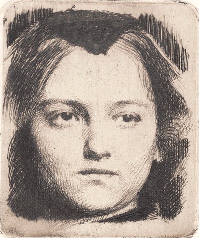 Junges Frauenkopf, en face, mit Spitze. Probeplatte von Frans Schwartz