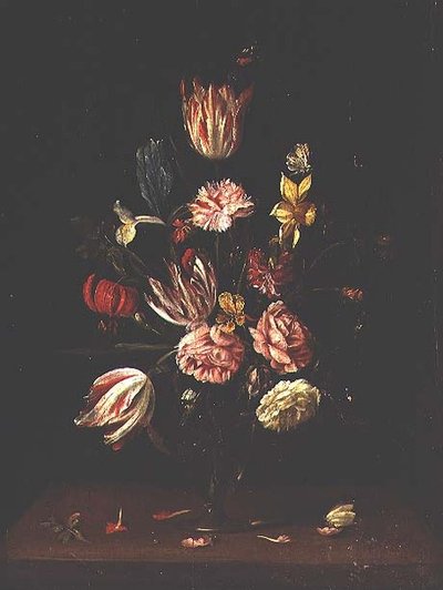 Tulpen, Rosen, eine Iris und eine Narzisse von Frans Ykens