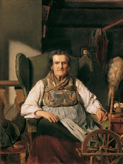 Eine Ramsauer Bäuerin am Spinnrad von Franz Eybl