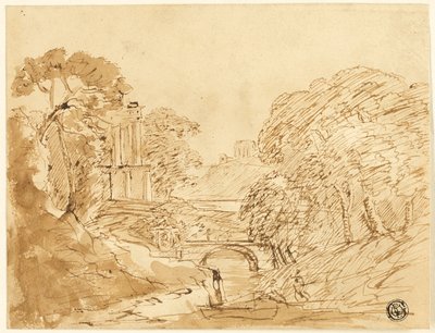 Landschaft mit Brücke und Ruinen von Franz Kobell