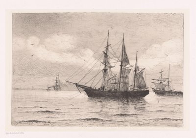 Meereslandschaft mit einem Dreimaster und anderen Schiffen von Franz Maecker