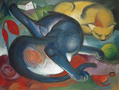 Zwei Katzen, Blau und Gelb von Franz Marc