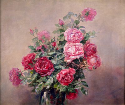 Eine Schale mit roten und rosa Rosen von French School