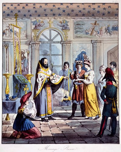 Eine russisch-orthodoxe Hochzeit, frühes 19. Jahrhundert von French School