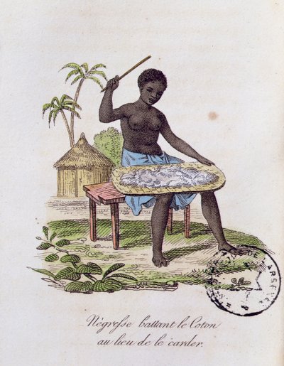 Afrikanische Frau, die Baumwolle schlägt von French School