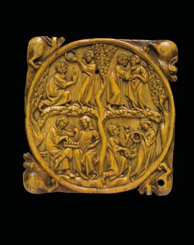 Geschnitzter Spiegelkasten-Deckel, Paris, ca. 1310-20 von French School