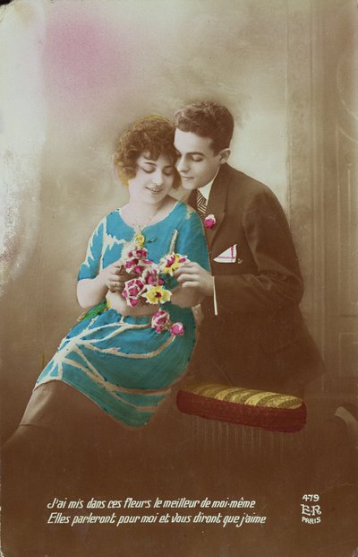 Paar mit Blumen, 1910-20 von French School