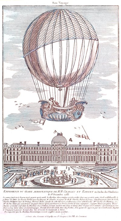Erster bemannter Wasserstoffballonflug, 1783 von French School