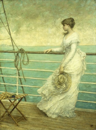 Dame auf dem Deck eines Schiffes von French School