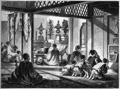 Religiöser Tempel, China von French School