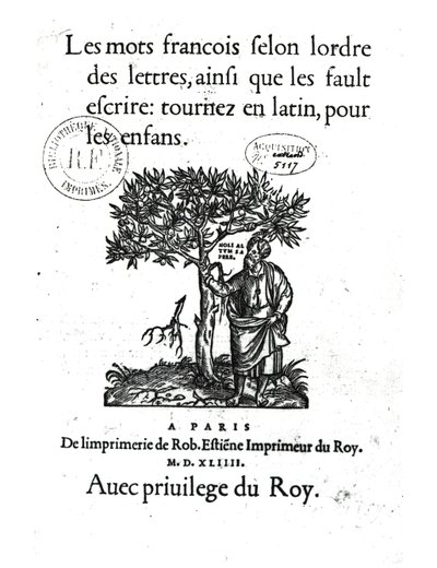 Titelseite des ersten Französisch-Lateinischen Wörterbuchs, 1544 von French School