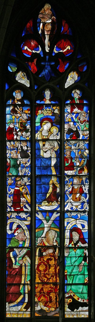 Fenster w0, das den Jessebaum darstellt von French School