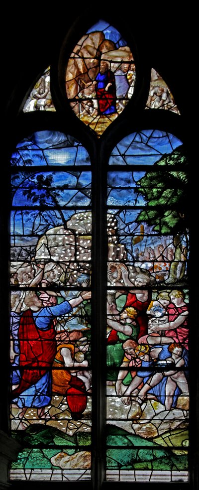 Fenster w1, das Manna vom Himmel darstellt von French School