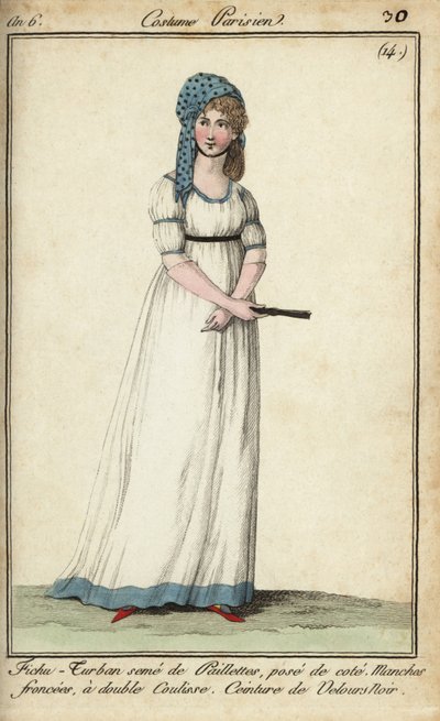 Frau mit Kopftuch-Turban und Tunika-Kleid von French School