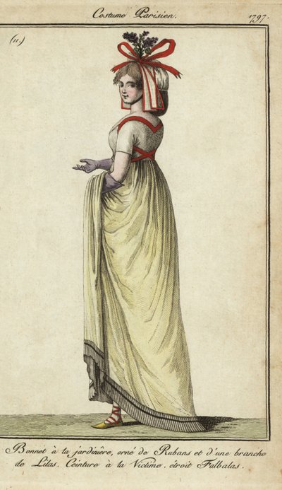 Frau mit Opfergürtel und Jardiniere-Hut von French School