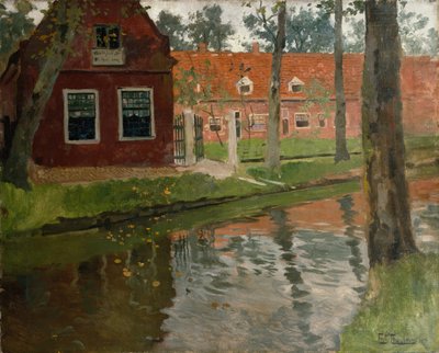Aus Vollendam, rotes Haus, Wasser von Fritz Thaulow