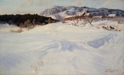 Schneeszene mit Schlitten, Fleksum von Fritz Thaulow