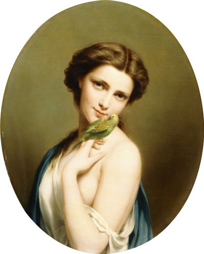 Eine junge Schönheit mit einem Sittich von Fritz Zuber Buhler