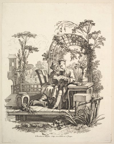 Mann und Frau beim Lesen, ca. 1742 von Gabriel Huquier