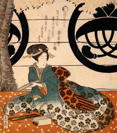 Schönheit betrachtet Blumen von Gakutei Harunobu