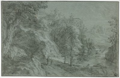 Italienische Landschaft mit Kirche auf Klippe von Gaspard Dughet