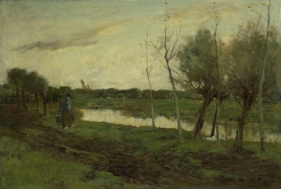 Landschaft mit einem Kanal von Geo Poggenbeek