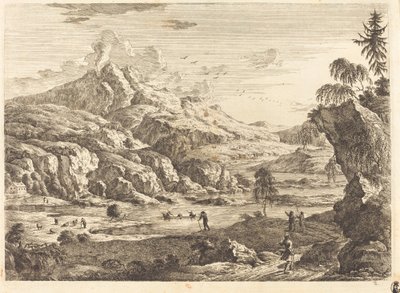 Gebirgige Flusslandschaft mit Figuren von Georg Eisenmann