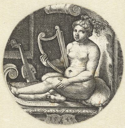 Sitzende nackte Frau mit einer Harfe von Georg Pencz