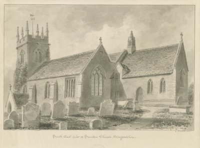 Sandon Kirche: Sepiazeichnung, 1841 von George Buckler