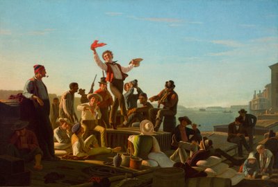 Fröhliche Flachbootfahrer im Hafen von George Caleb Bingham