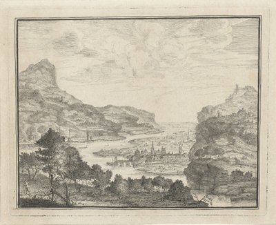 Flusslandschaft mit Blick auf eine Stadt von Gerard Melder