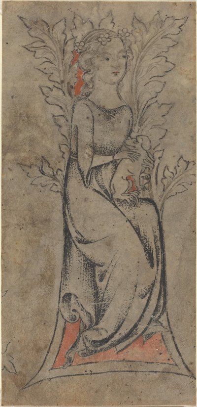Sitzendes Mädchen mit einem Hund von German 14th Century