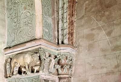 Kapital, das die Judensau darstellt, um 1301-25 von German School