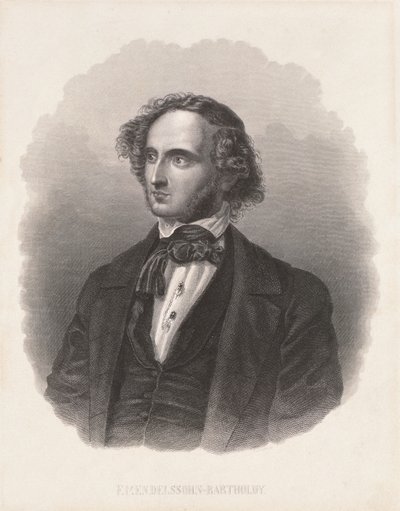 Porträt von Felix Mendelssohn (1809-47) von German School