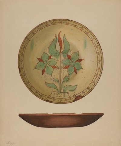 Teller mit Tulpe und zwei Blumen, 1938 von Giacinto Capelli