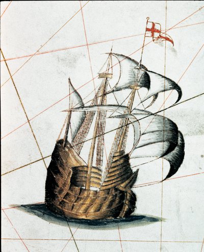 Genuesische Karavelle (Detail eines Portulans) von Giacomo Maggiolo