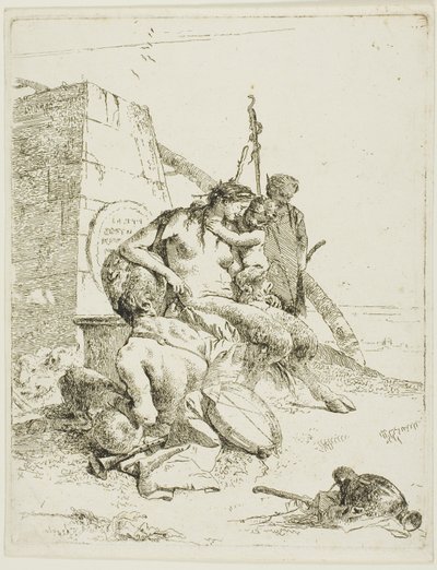 Satyrfamilie mit dem Obelisken, aus Scherzi von Giambattista Tiepolo