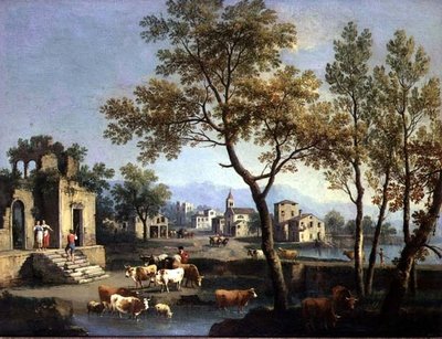 Eine Dorfstraße mit Bauern und Vieh von Gianbattista Cimaroli