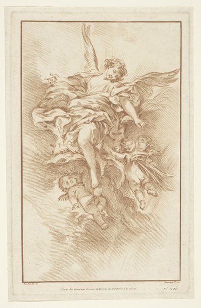Engel mit drei Putti in Wolken von Gilles Demarteau