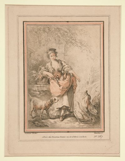 Mädchen füttert Hühner von Gilles Demarteau