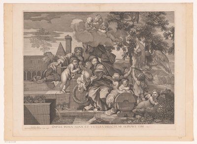 Heilige Familie mit Putti bei Apfelbaum von Gilles Rousselet