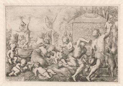 Bacchanal mit Altar, Faun und Silenus von Giovanni Andrea Podesta