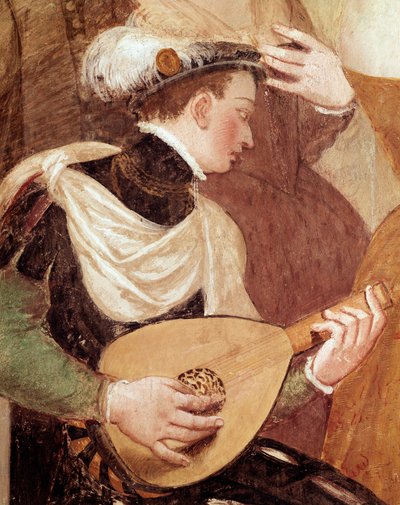 Tanzeinladungen, Detail (Fresko) von Giovanni Antonio Fasolo
