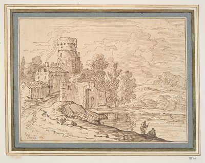 Landschaft mit Schloss am Wasser von Giovanni Battista Busiri