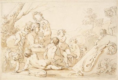 Spielende Putti, die eine Sphinx bekränzen von Giovanni Battista Cipriani